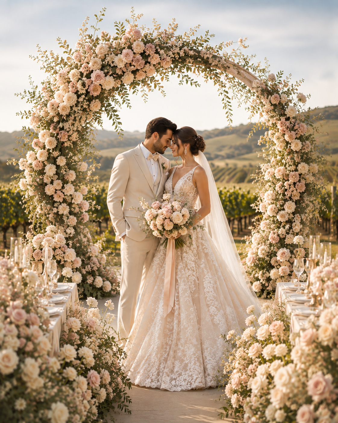 Luxury wedding and event decor with floral ceremony arch in Northern Virginia